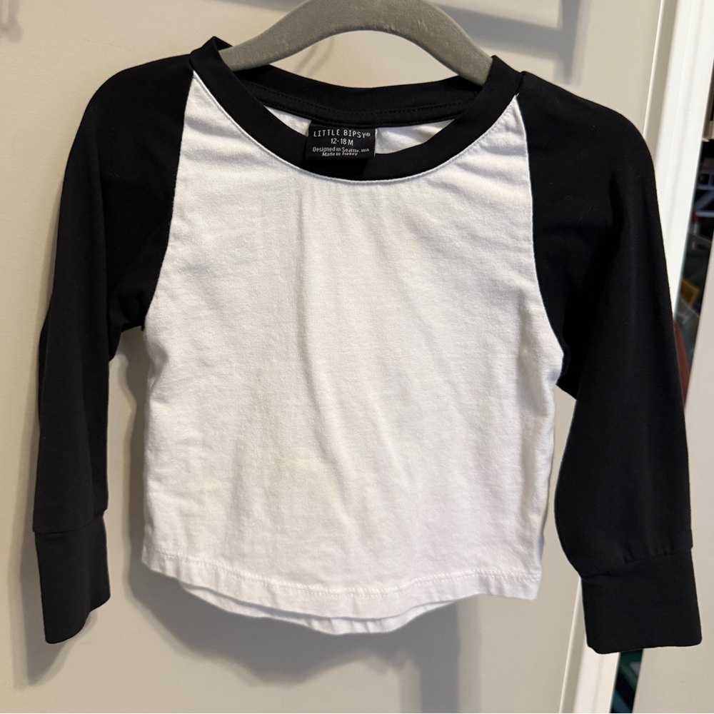 Little Bipsy Baseball Black and White Long Sleeve Tee, 12-18 mos, GUC